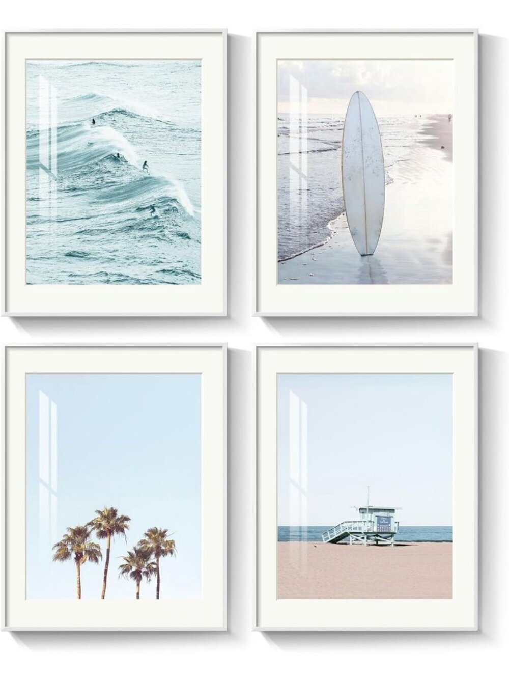 Coastal Beach Ocean Wave Surf Framed Wall Art for Living Room, 11x14 Inch Decor